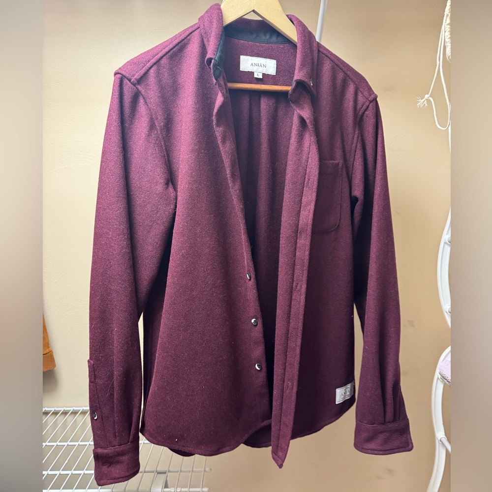 Anian Modern Melton Wool Jacket - Burgundy